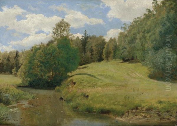 The Riverbank Oil Painting by Alexander Alexandrovich Kiselev