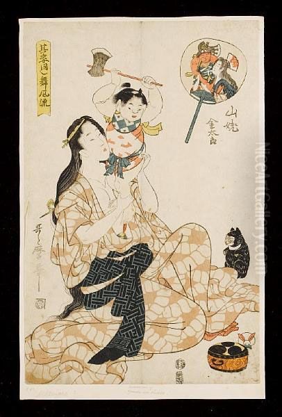 Sono Sugata Mawashi Mai Furyu Oil Painting by Utamaro Ii Kitagawa