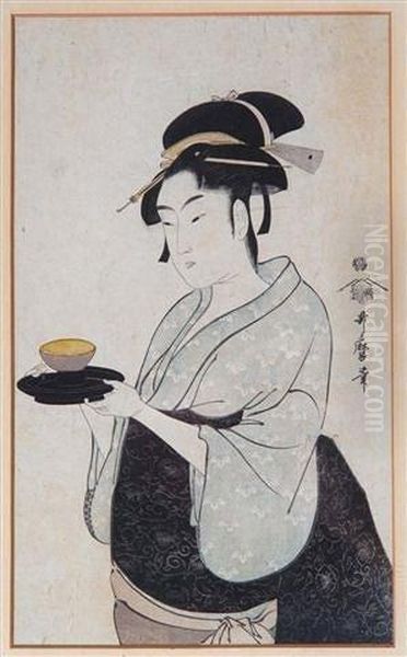 Kitigawa - Study Of Anoiran With Tea Bowl And Stand Oil Painting by Utamaro Ii Kitagawa