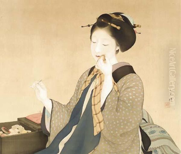 Beauty Sewing Oil Painting by Chigusa Kitani