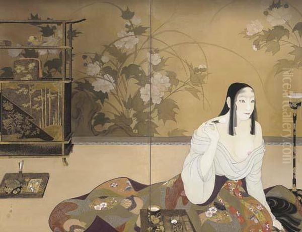 Beauty At Her Toilette Oil Painting by Chigusa Kitani