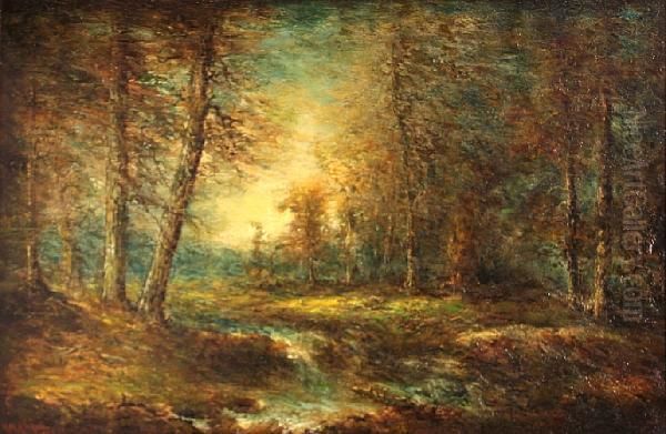 Stream Through A Forest In Autumn Oil Painting by Hudson Mindell Kitchell