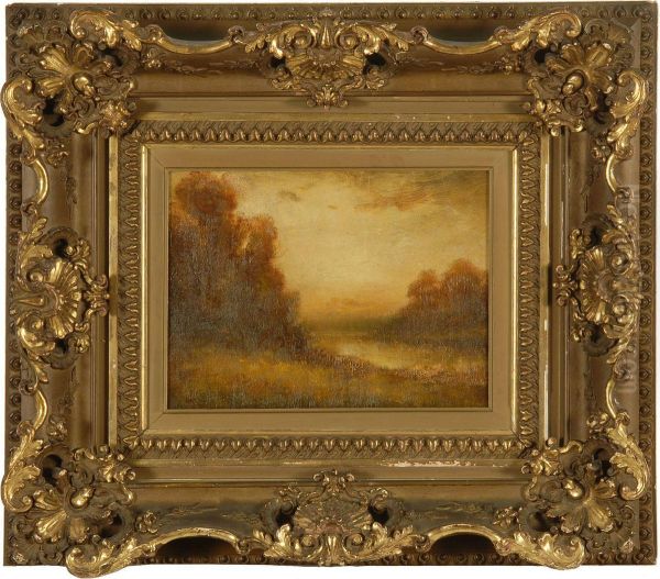 Sunset River Landscape Oil Painting by Hudson Mindell Kitchell