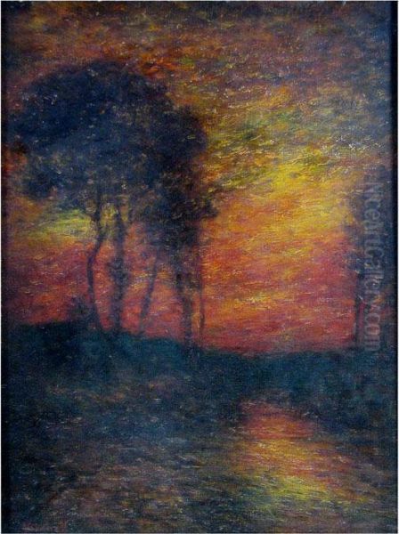 Sunset Landscape Oil Painting by Hudson Mindell Kitchell