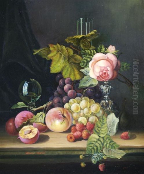 Still Life With Peaches Oil Painting by Thomas Kitchin