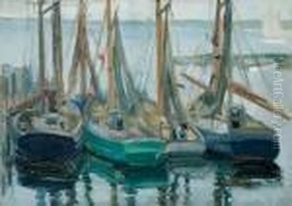 Harbour View With Sailboats Oil Painting by Frederick Kitson Cowley