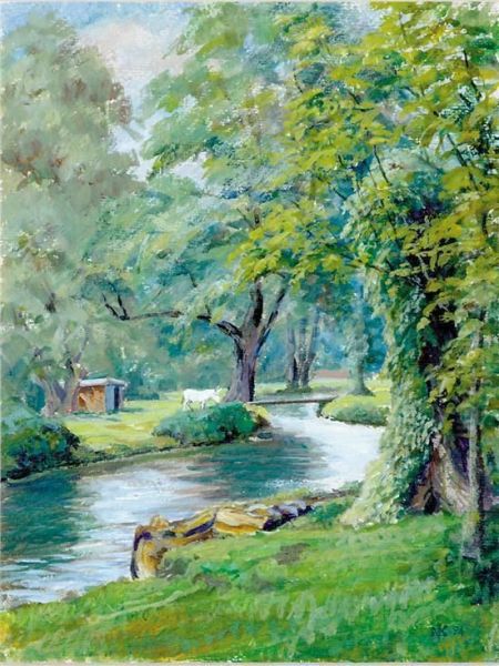 River Colne Behind Black Jack's Mill Oil Painting by Neil Kitson