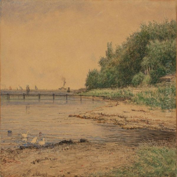 Coastel Scenery Oil Painting by Johann Adolf Kittendorff