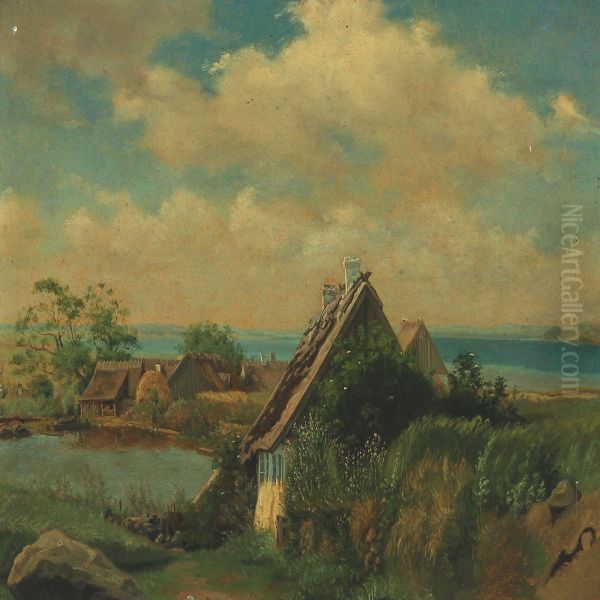 Summerlandscape With Houses Oil Painting by Johann Adolf Kittendorff