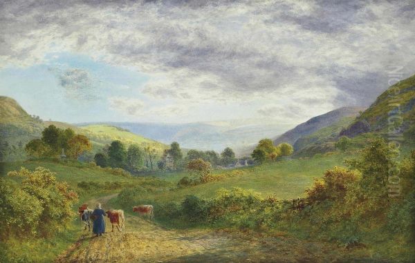 Herding The Cattle At The End Of The Day Oil Painting by Roberto Angelo Kittermaster Marshall