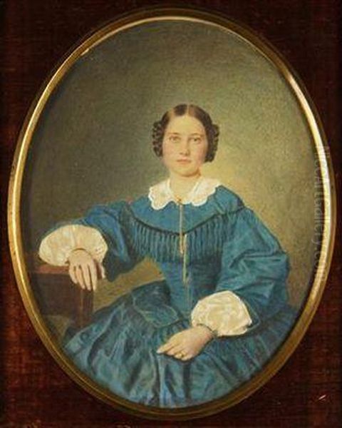 A Portrait Of A Girl In A Blue Dress Oil Painting by Patricius Kittner