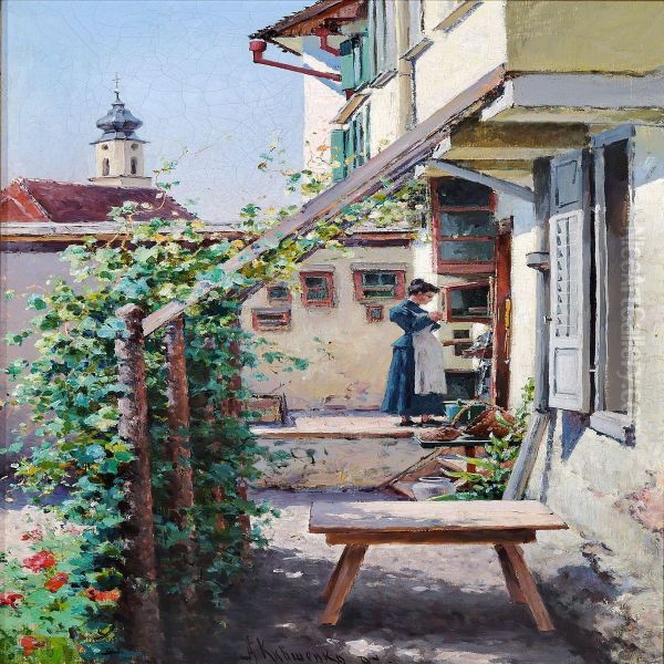 A Yard (lindau). Oil Painting by Aleksej Danilovich Kivsenko