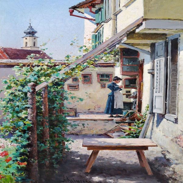 A Yard (lindau) Oil Painting by Aleksej Danilovich Kivsenko