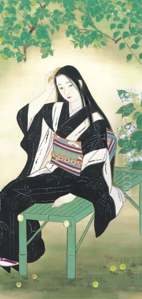 Kamisuki (combing The Hair) Oil Painting by Kobayakawa Kiyoshi