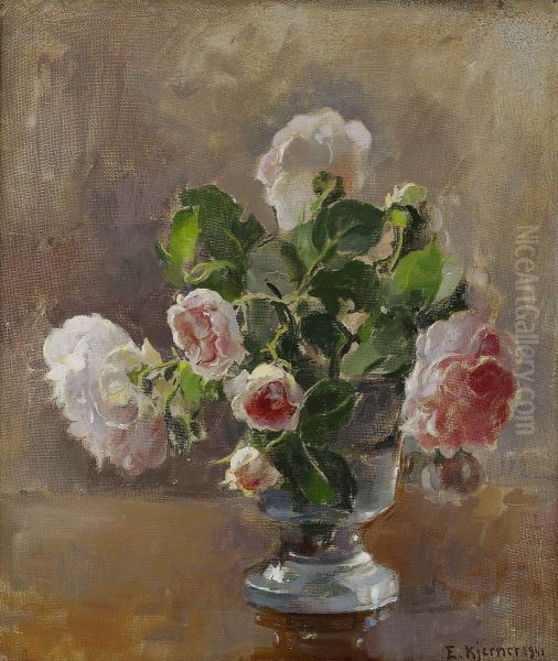 Stilleben Med Rosor Oil Painting by Esther Kjerner