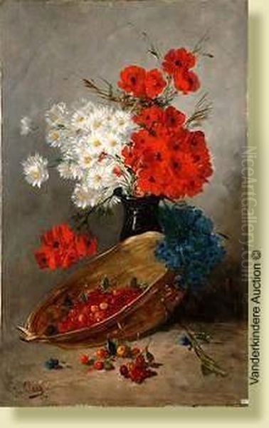 Nature Morte Aux Fleurs Des Champs Et Aux Cerises Oil Painting by Jos Klaas