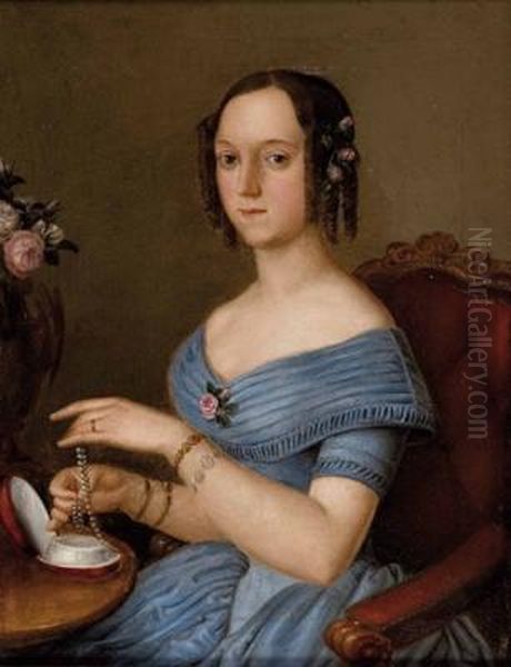 Junge Dame Mit Schmuckschatulle Oil Painting by Jonas Julius Klaber