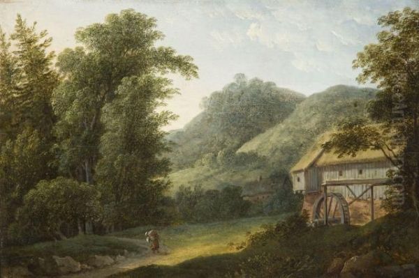 Paysage Au Moulin A Eau Oil Painting by Friedrich Christian Klass