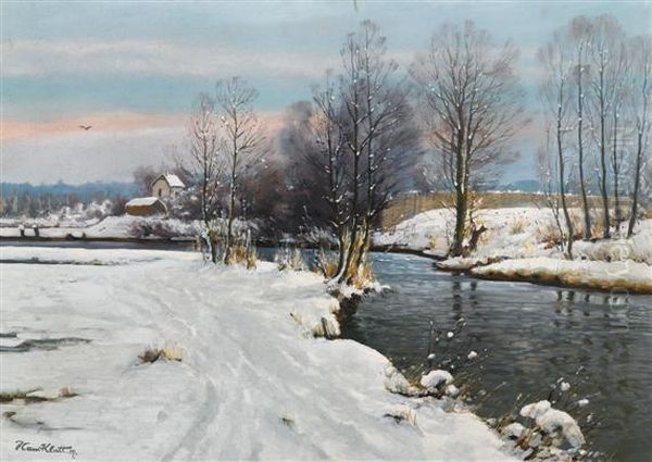 Snow Landscape Oil Painting by Hans Klatt