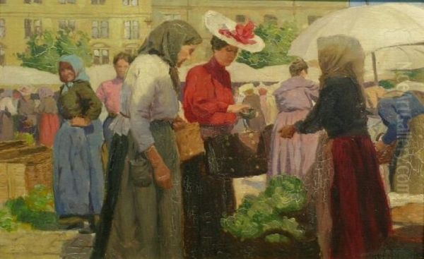 At The Market Oil Painting by Janos Kleh