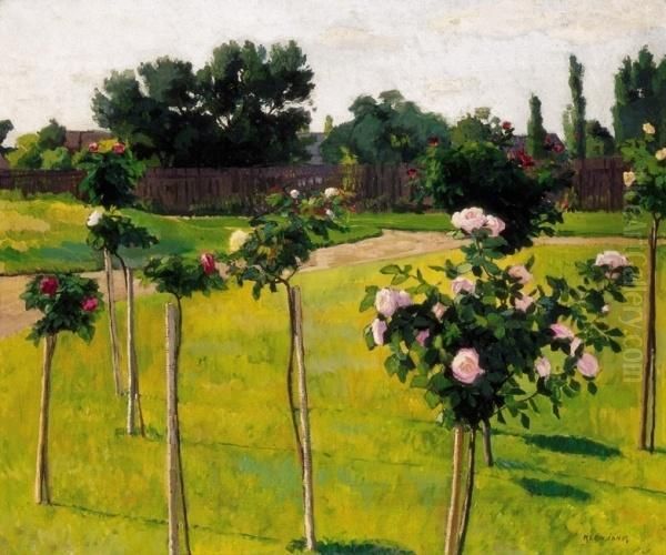 Garden With Roses In Szolnok Oil Painting by Janos Kleh