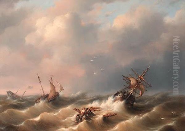 Shipwreck Oil Painting by Hendrik Albertus Kleijn