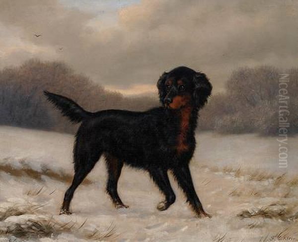 Jagdhund In Schneelandschaft Oil Painting by Friedrich Emil Klein