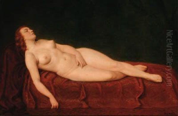 A Reclining Nude Oil Painting by Friedrich Emil Klein