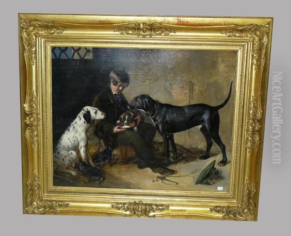 Jeune Garcon Aux Chiens Oil Painting by Johan Adam Klein