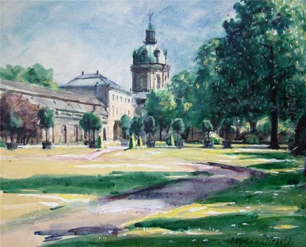 Sommerliche Ansicht Von Schloss Charlottenburg Mit Park Oil Painting by Julian Klein Von Diepold