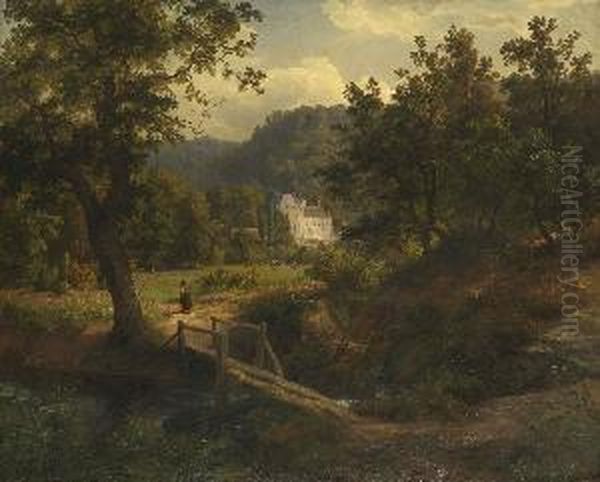 Sommerliche Baumlandschaft Mit
 Schloss. Oil Painting by Wilhelm Klein