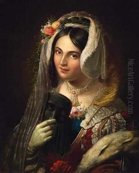 Portrait Of A Young Venetian Girl With Mask Oil Painting by Wilhelm Kleinenbroich