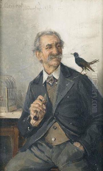 Pfeifenraucher Mit Nachtigall Oil Painting by Josef Edgar Kleinert