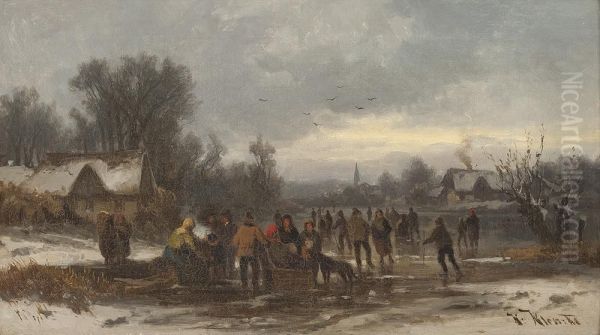 Wintervergnugen Auf Zugefrorenem See Oil Painting by Heinrich Klembke