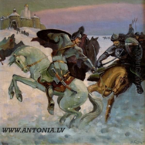 The Fight Oil Painting by Alexei Nikolaevich Klementiev