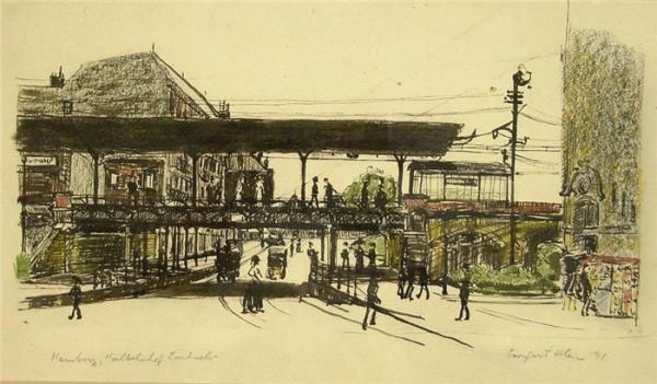 Hamburg,hochbahnhof Landwehr Oil Painting by Bernhard Klene