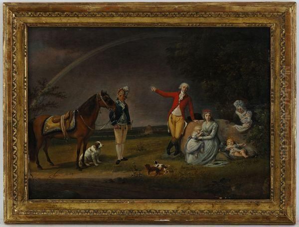 Le Prince Alexander Mikhailovitch Belosselscy Et Sa Famille Dans Un Paysage Avec Arc En Ciel Oil Painting by Johann Christian Klengel