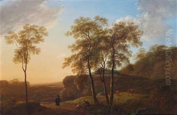 Abendliche Berglandschaft Mit Wanderern Oil Painting by Johann Christian Klengel