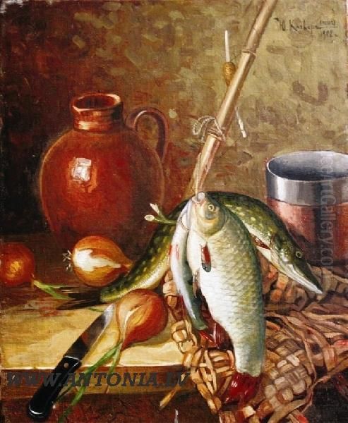 Still Life With Fishes Oil Painting by Julijs Klevers