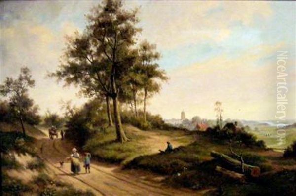 Peasants On A Country Path Oil Painting by Lodewijk Johannes Kleijn