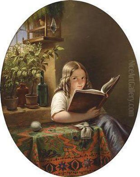 Girl Reading Oil Painting by Eduard Klieber