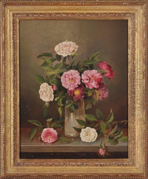 Still Life With Pink Roses Oil Painting by Eduard Klieber