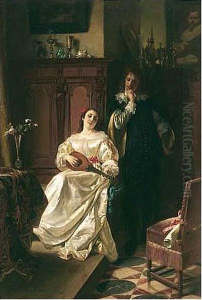 Die Musikstunde (the Music Lesson) Oil Painting by Eugen Johann Georg Klimsch