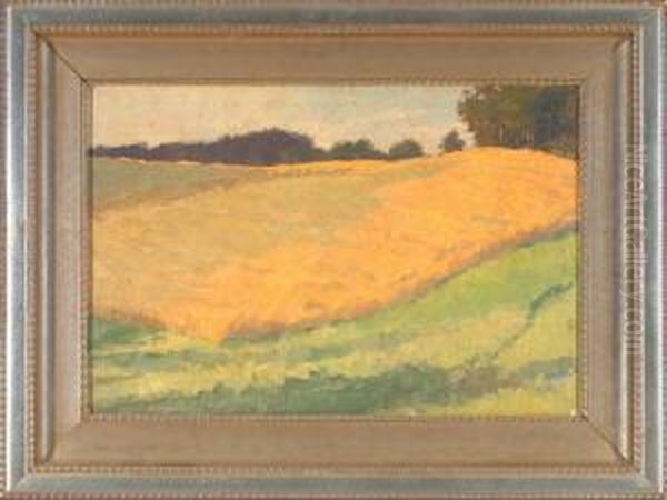 Blick Uber Ein Kornfeld Am Waldrand Oil Painting by Bernhard Klinckerfuss