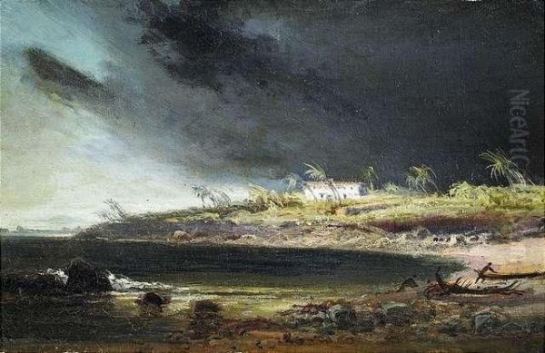 Storm Atthe Mission Of Cabumen, West Africa. Oil Painting by Fritz Klingelhofer