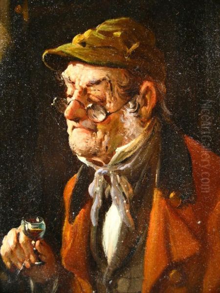 Portrait Of A Gentleman Drinking Wine Oil Painting by Richard Klingen