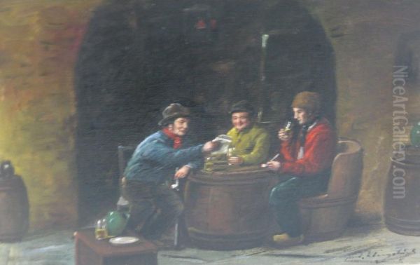 A Game Of Cards In A Tavern Oil Painting by Rudolf Klingsbogl