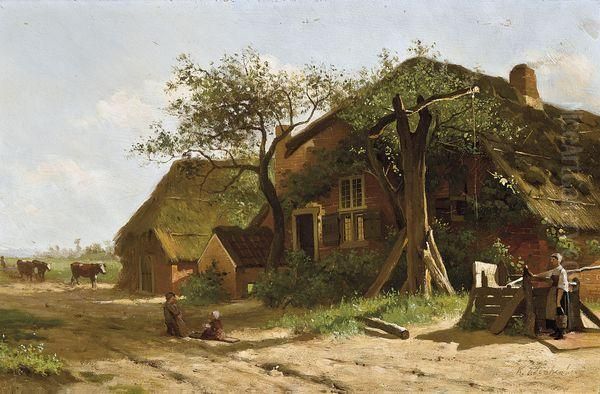 Paysage Avec Ferme A Dongen Oil Painting by Johannes Christiaan Karel Klinkenberg