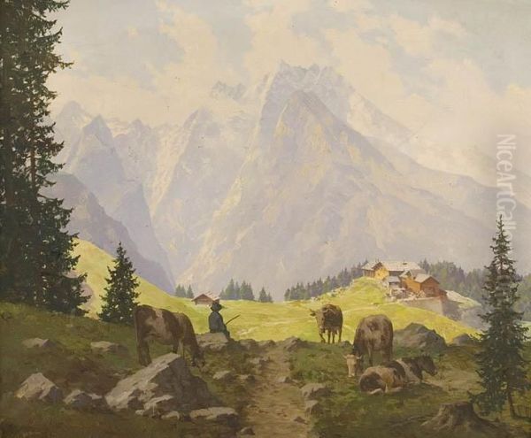 Pejzaz Alpejski Oil Painting by Rudolf Emil Kloden