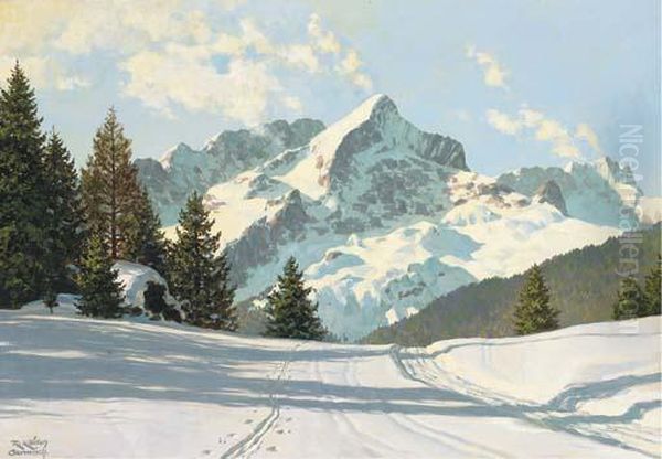 An Alpine Landscape Oil Painting by Rudolf Emil Kloden